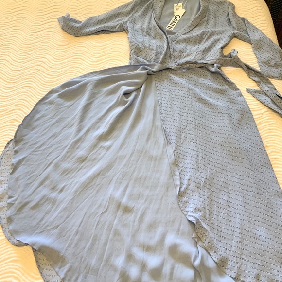 NEW! Ganni Blue Floral High Low Wrap Dress Size 8-10 - Picture 6 of 10